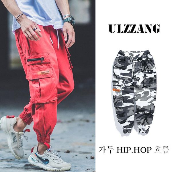 

camouflage hip youth jeans brand men's trousers hop casual fashion camo fashion pants mens streetwear pockets joggers sweatpants txcir, Black