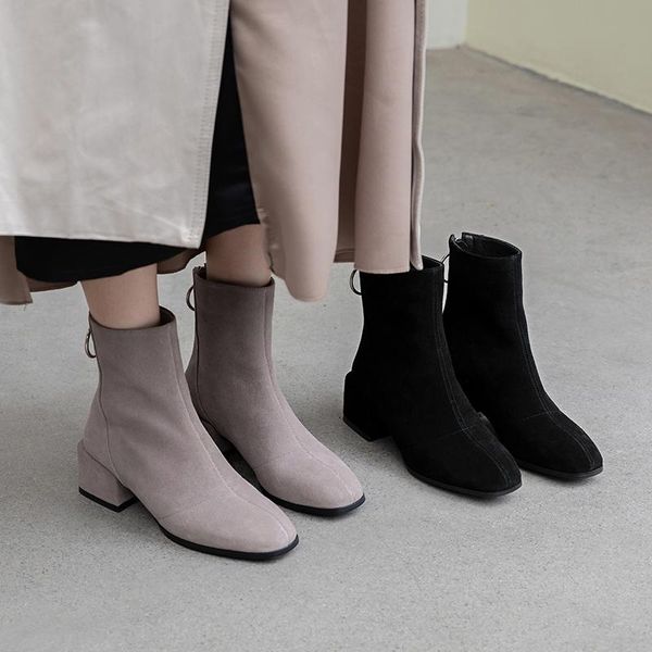 

ins women ankle boots cow suede ankle boots 22-24.5 cm length autumn and winter ladies female+shoes zipper booties, Black