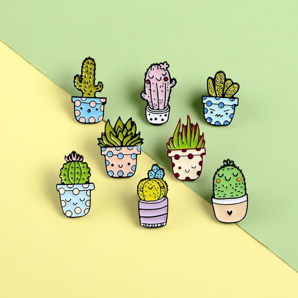 Desenhos animados Cacto Broche Bonito Mini Planta Pot Feminino Mulheres Denim Jaquetas Lapela Pins Hat Badges Kid Jóias Presente de Natal GD1241