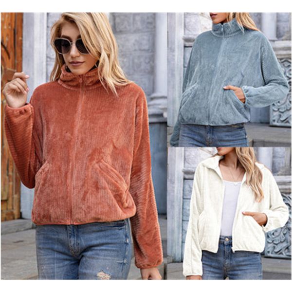 

ladies velvet blends outerwear fashion trend long sleeve cardigan zipper solid color coats designer female winter casual loose sweater coat, Black