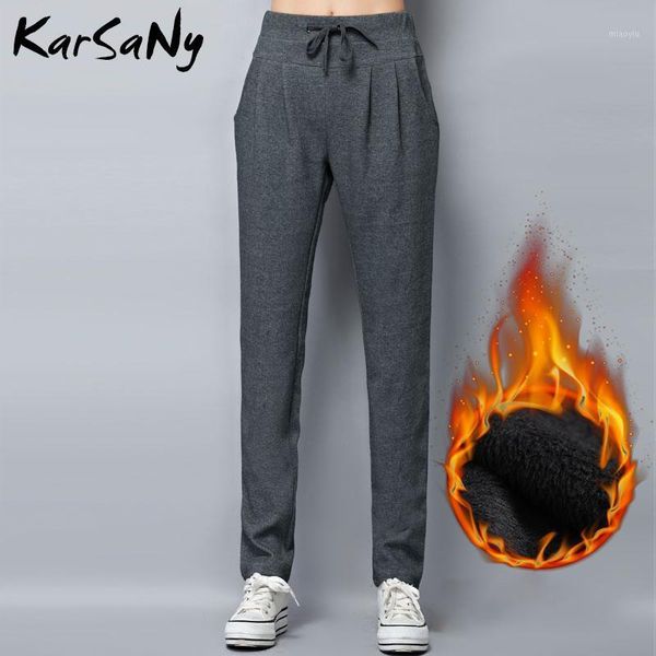 

karsany warm fleece sweatpants winter pants women big size thick loose sports velvet pants plus size harem trousers women 20201, Black;white