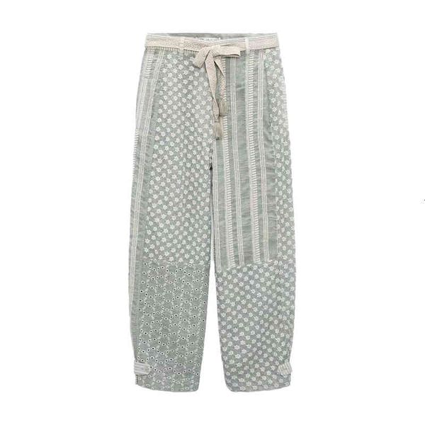 

women's pants & capris women summer chic fashion patchwork embroidery wide-leg vintage high waist side pockets female trousers mujer eq, Black;white