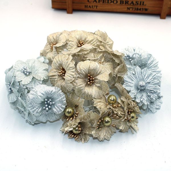 

gold silver bouquet wedding christmas decoration craft gift artificial flower diy scrapbook / 6pcs