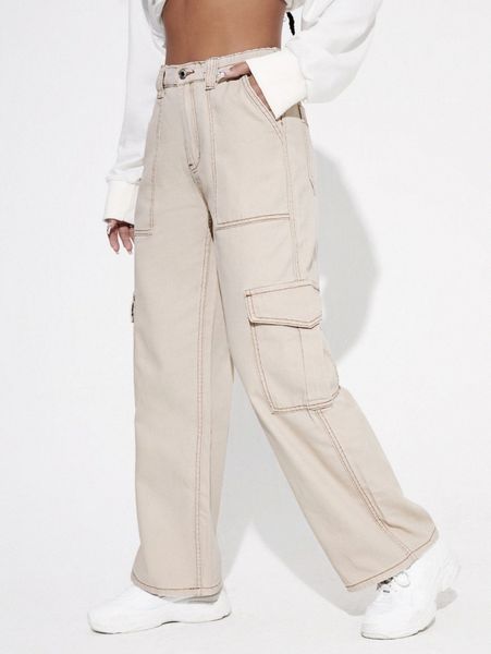 

high waist flap pocket wide leg jeans u8nk#, Blue