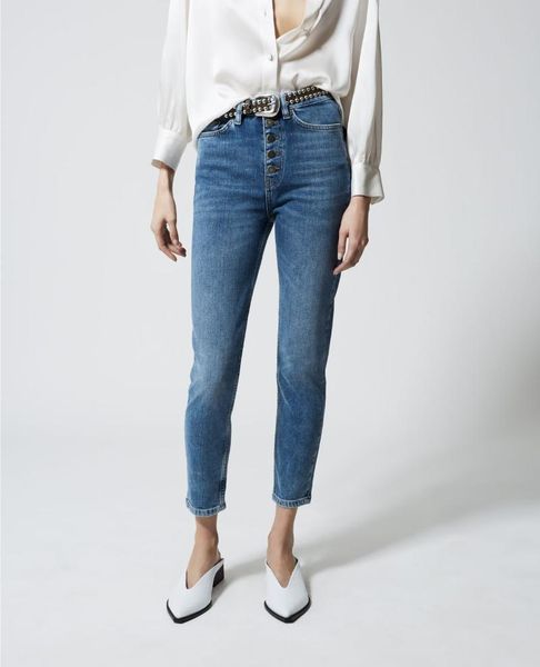 

women jeans pants autumn/winter new button tight pants super thin stretch high waist slim, Blue