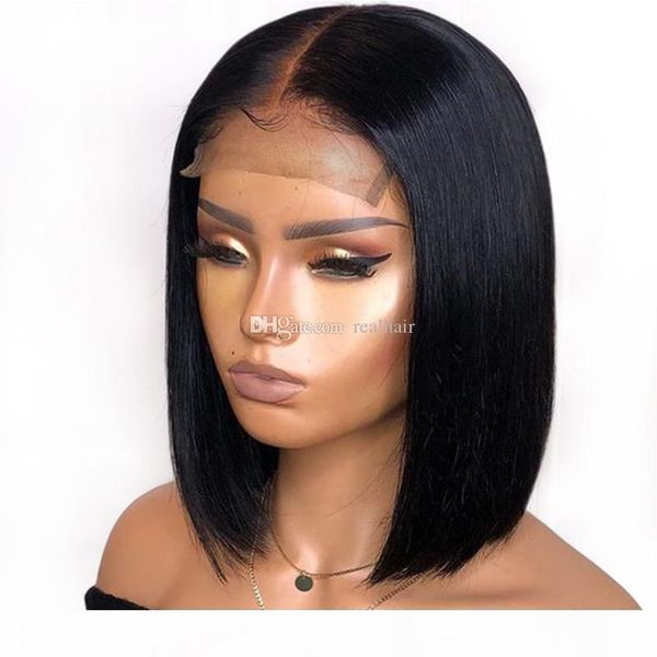 

pre-plucked short lace front wig with baby hair silky straight blunt cut bob full lace human hair wigs virgin brazilian for black women, Black;brown