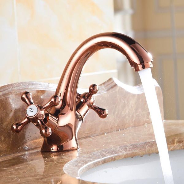 

vintage bathroom sink faucet+tube rose gold , antique copper water kitchen basin faucet mixer, retro dual holder faucet cold