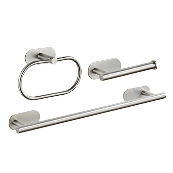 

3pcs home bathroom hardware set l ring kitchen hanger stainless steel storage shelf modern towel bar accessories kit