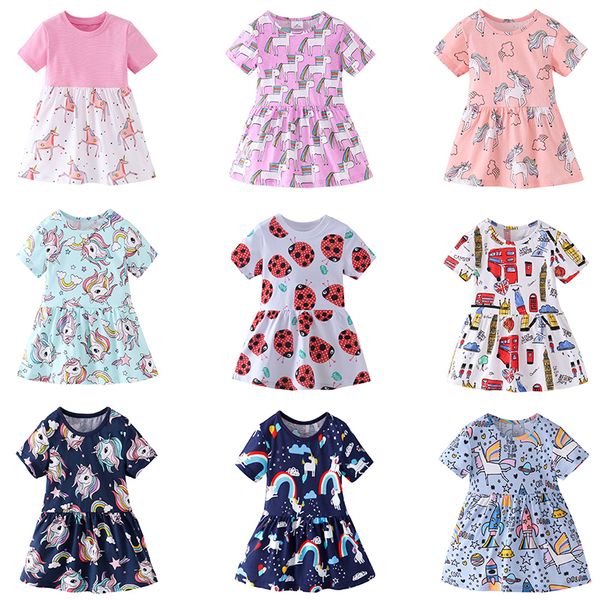 

summer cute unicorn dress girl cartoon animals pattern fashion casual girl dress children kids birthday party princess dresses t200624, Red;yellow