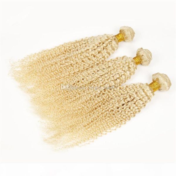 

3pcs lot malaysian kinky curly virgin hair 613 blonde 3 bundles 10"-30" bleach blonde curly human hair weaves 300gram dhl free, Black;brown