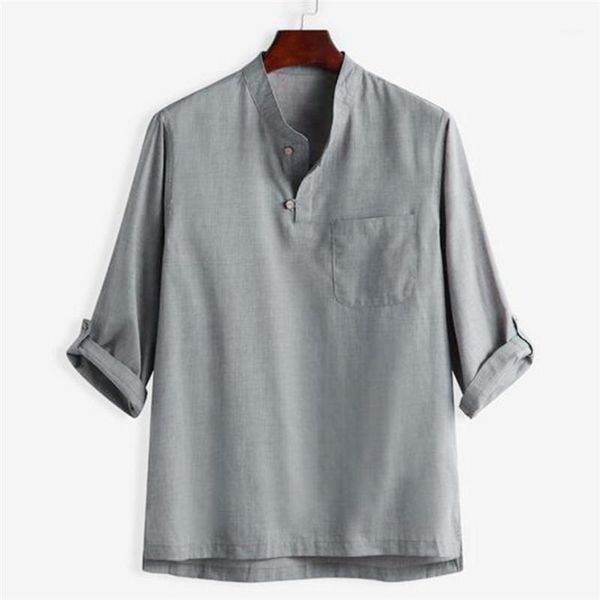 

2020 men's shirts summer autumn fashionable pure cotton and seven-cent blouse casual men shirts new1, White;black