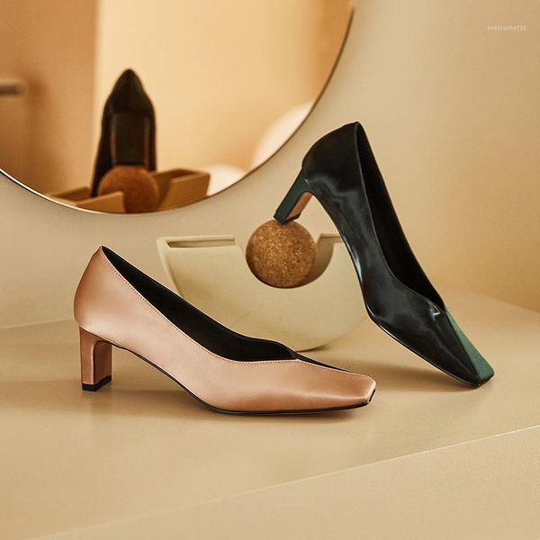 

kmeioo ladies high heels fashion square toethick heel pumps slip on spring autumn dress shoes women contrast color pumps 5cm1, Black