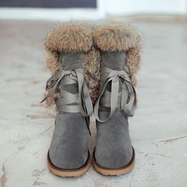 

swyivy rabbit high tall woman flats winter new female velver shoes lacing up warm fur snow boots 34 43 q1104, Black