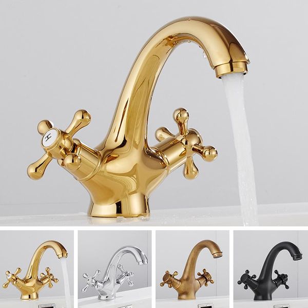 

solid brass double handle control bathroom faucets deck mounted gold water tap kitchen bathroom basin mixer tap robinet antique