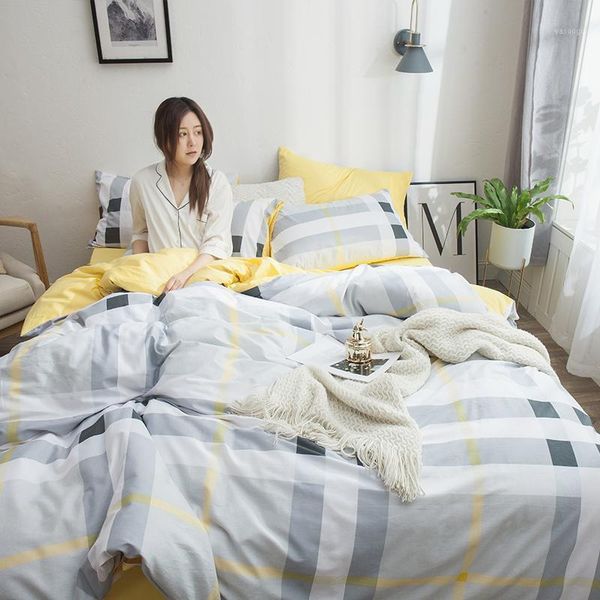 

cotton cotton denim-style dormitory linen quilt people three-piece bedding1