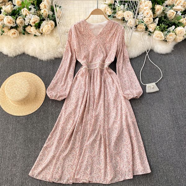 

2021 new vintage spring puff dress girl's neck the line floral holiday dressed in print uf50, Black;gray