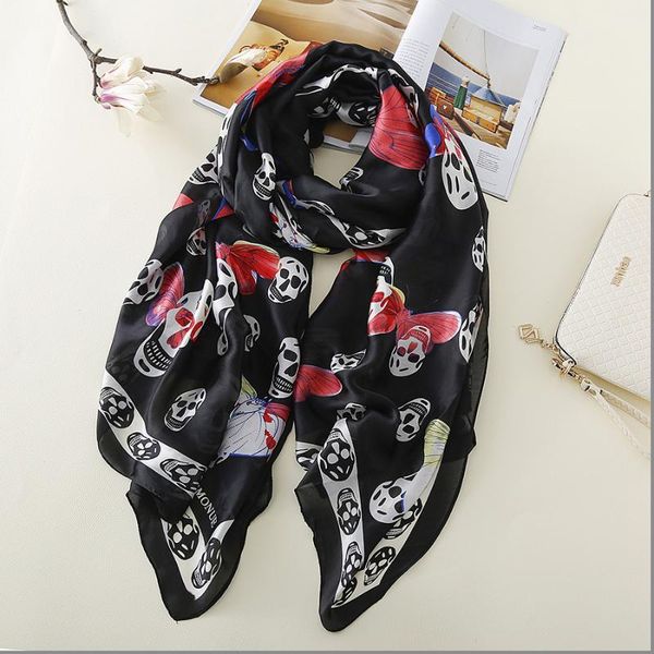 

scarves olome vintage black skull scarf female ladies butterfly print grey beach shawls women stoles hijab foulard, Blue;gray