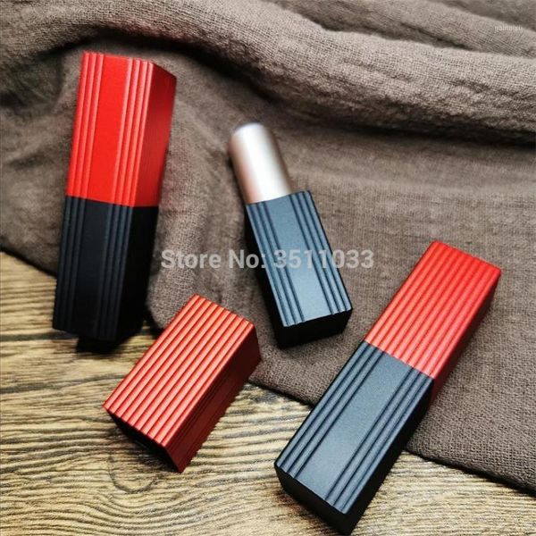 

12.1mm superior grade elegant square aluminum black red lip rouge tube cosmeitc makeup lipstick containerempty lip tube1