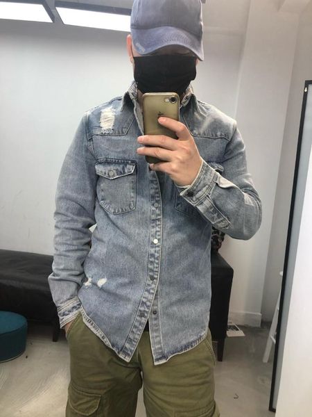 

men fashion loose vintage water wash long sleeve single breasted thick casual denim jacket male distressed jean cottonouterwear, Black;brown
