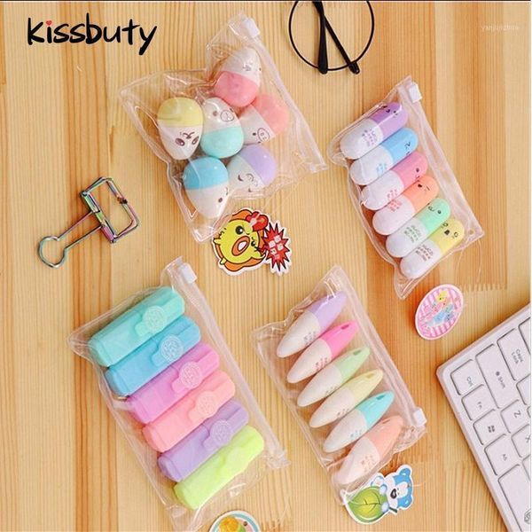 

kssbuty 6pcs/set leaves mushroom cute mini fluorescent highlighter pen kawaii chalk marker pens stationery school supplie1, Black;red