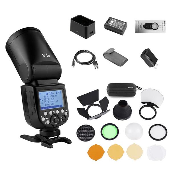 

godox v1c wireless 2.4g френеля увеличить вспышка speedlite с полукруглой головкой для eos серии + карманный flash light accessories kit