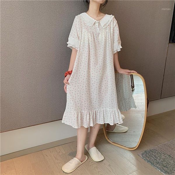 

nightwear rushed real nightgown new style nightdress cute girly print thin style home service1, Black;red