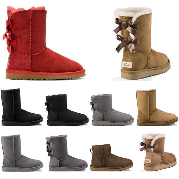 

2020 new women fashion snow boots chestnut 2 bow antelope brown 1 bowtie winter casual girls ladies warm fur outdoor ankle short shoes, Black