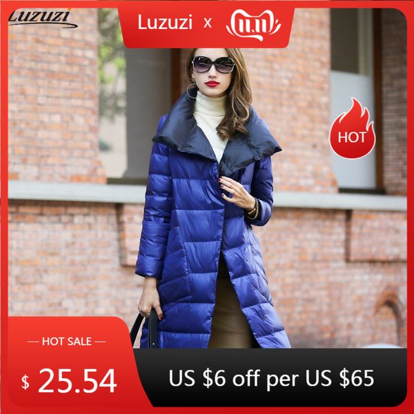 

luzuzi women sided long jacket winter turtleneck white duck down coat double breasted warm parkas female outerwear, Black