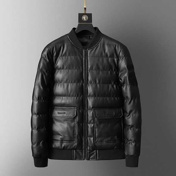 

winter pu leather bomber jacket men black thick zipper parka man big pocket comfortable armygreen coats slim fit heavyweight new