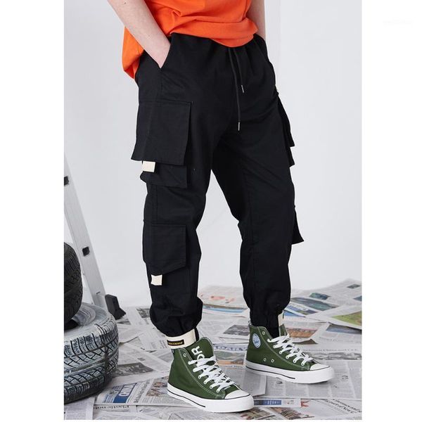

2020 new arrival men pan spring male hip hop simple overalls loose big yards casual pant popular cargo pants, Black