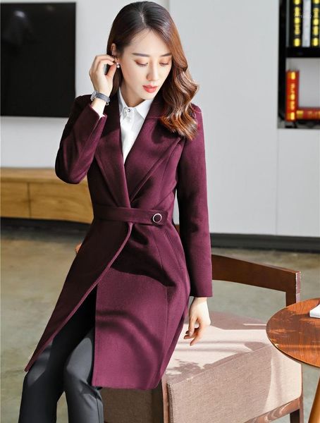 

women's wool & blends fall winter fashion women coat office ladies outerwear overcoat female clothes wine red styles1, Black