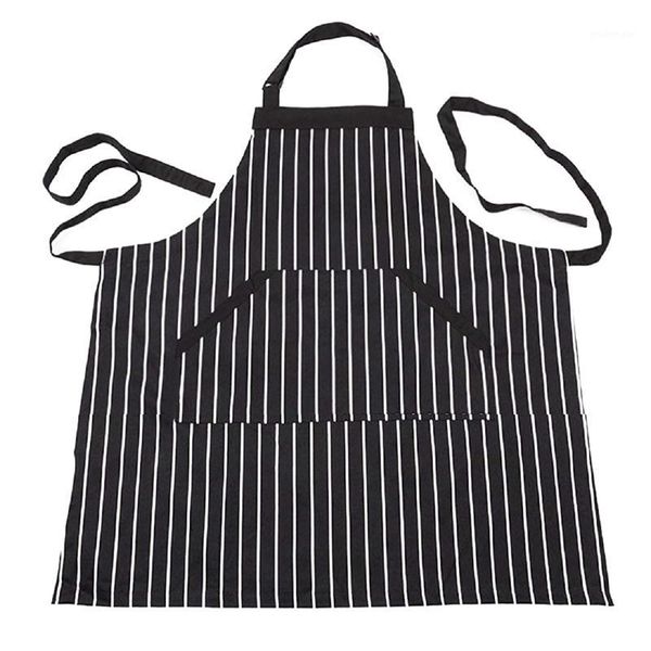 

adjustable black stripe bib apron with 2 pockets cook tool (black)1