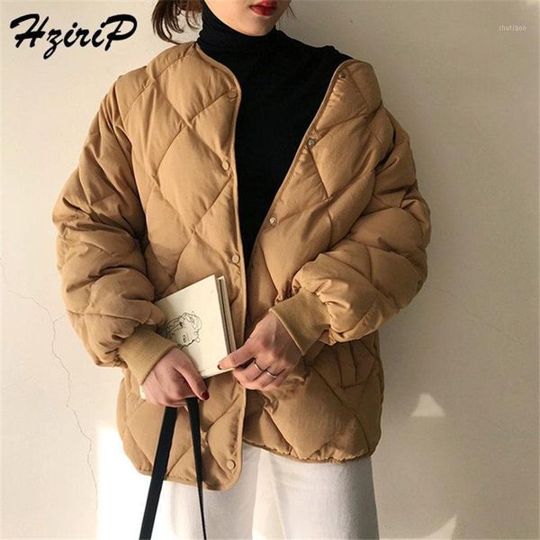 

hzirip 2020 new office fashion casual winter windbreaker coat women warm loose cotton coats long sleeve outerwear, Tan;black