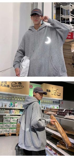 

fashion men cool moon reflection men hip hop hooded hoodies japanese casual sweatshirts streetwear1, Black