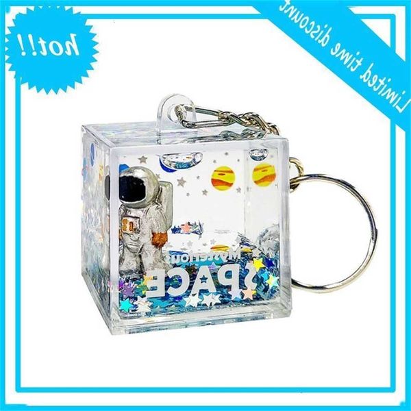 

mysterious space quicksand square astronaut bag charm keychain jewelry, Black