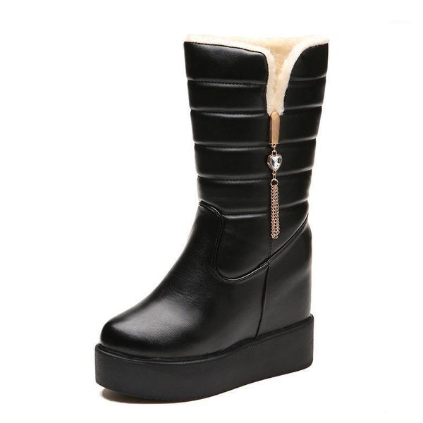 

2020 new snow boots non-slip warm fleece thickened middle boots hidden heel platform shoes1, Black