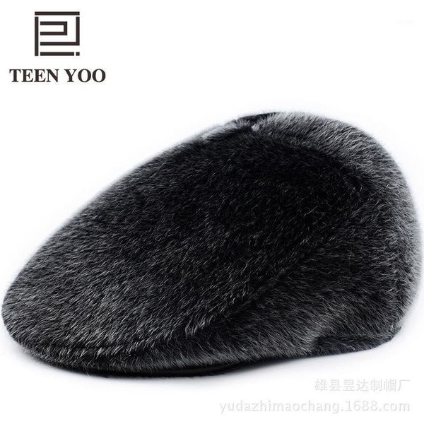 

new fashion autumn winter old man hat imitation mink hair solid middle aged men beret hats outdoor casual warm ear protector1, Blue;gray