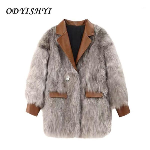 

faux fur coat thick winter 2021 women fashion clothing slim long sleeve double faced fur jacket ladies casaco feminino dh641, Black