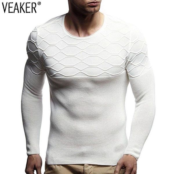 

men's sweaters 2021 autumn slim fit sweater pullovers male casual o-neck long sleeve plaid solid color knitted pullover, White;black