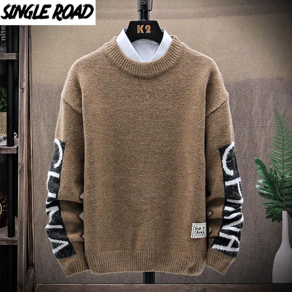 

singleroad mens knitted sweater men 2020 winter patchwork sweaters pullover jumper harajuku korean oversized khaki sweater men, White;black