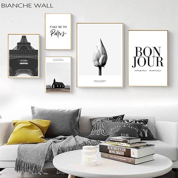 

французский париж пейзаж цветы черно-белый холст плакат печати минималистских стены искусство картина скандинавского украшение картина