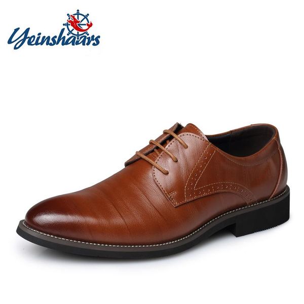 

yeinshaars new classic leather men brogues shoes lace-up bullock business dress men oxfords shoes male formal, Black