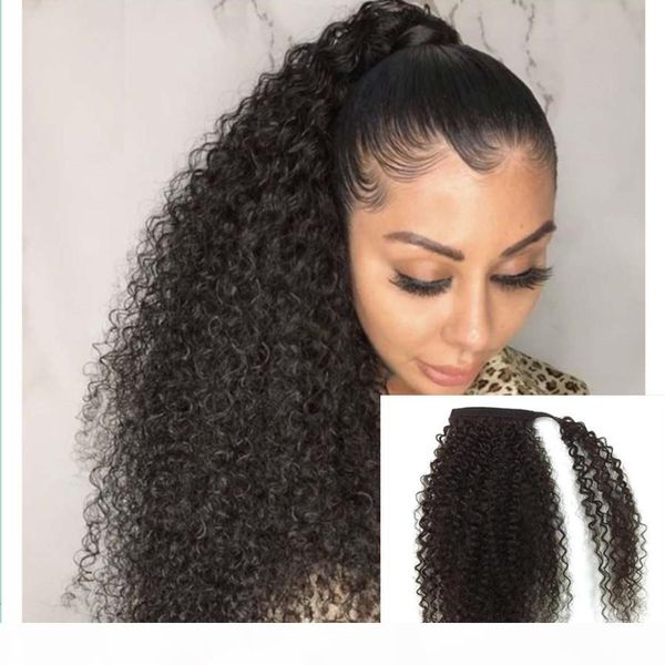 

kinky curly wrap pony tails remy ponytail hairpiece wholesale human hair drawstring ponytail 100g-160g natural color, Black