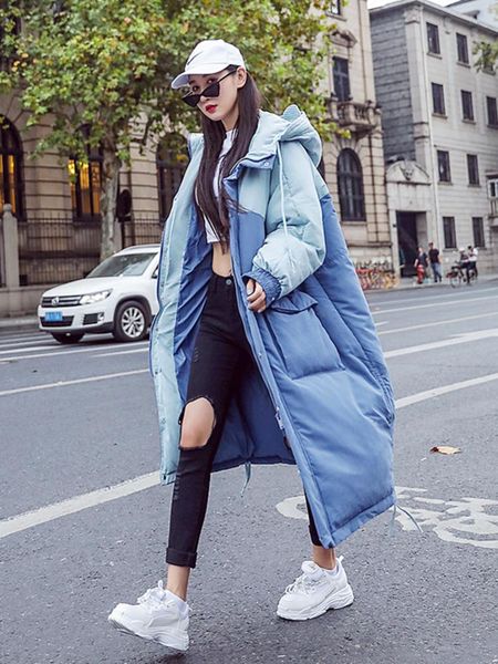 

2020 winter new women's cotton padded coat fashion patchwork large size blue hooded thicken warm outwear parka snow dowm jacket, Black