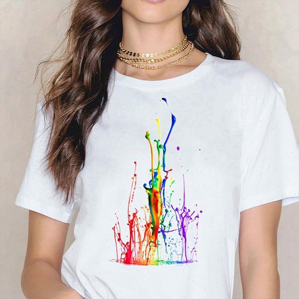 

vogue rainbow nail polish tshirt women summer casual short sleeve tee shirt femme harajuku streetwear camiseta mujer, White