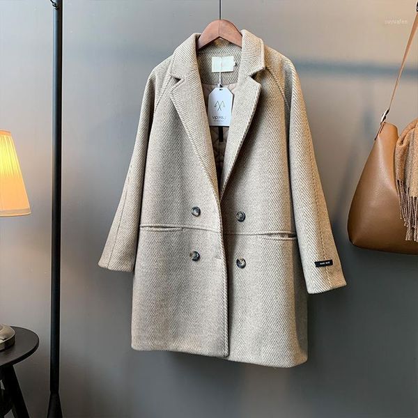 

2020 new loose mid-length woolen cloth coat1, Black