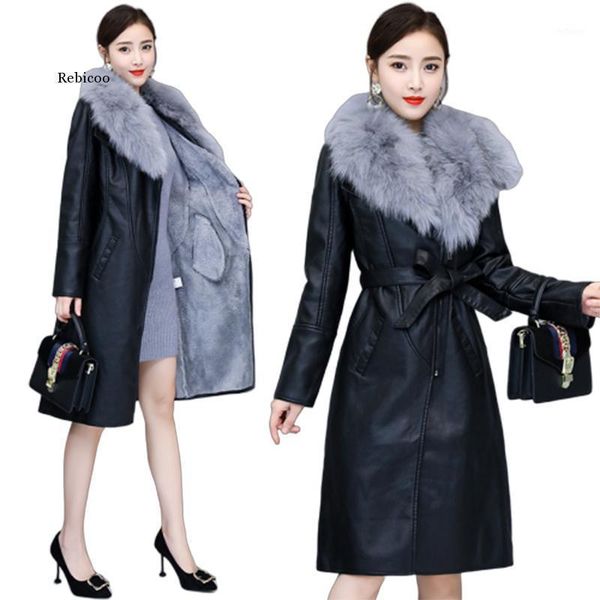 

winter commute long sleeve elegant slim leather jacket female clothing chaquetas mujer manteau femme hiver coat women1, Black