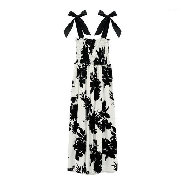 

2020 new summer women dress printed bow strap stretched midi dress elegant femme robe ropa mujer vestidos1, Black;gray