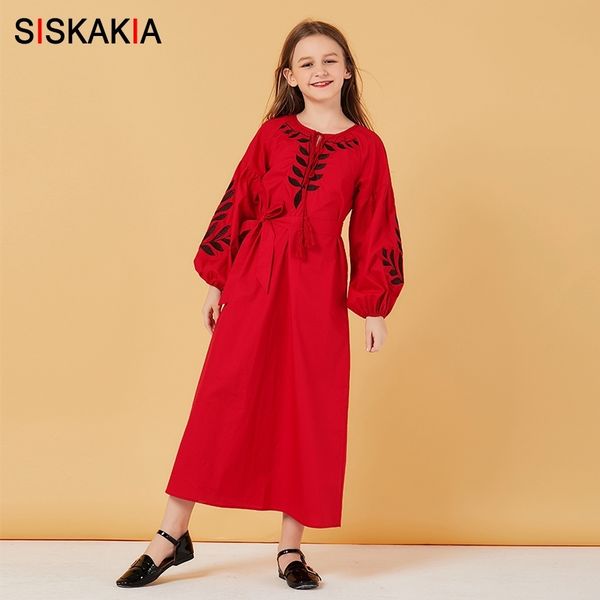

look mother daughter outfits dress long red plus size casual muslim family matching clothes chic embroidered maxi dresses y200713, Blue