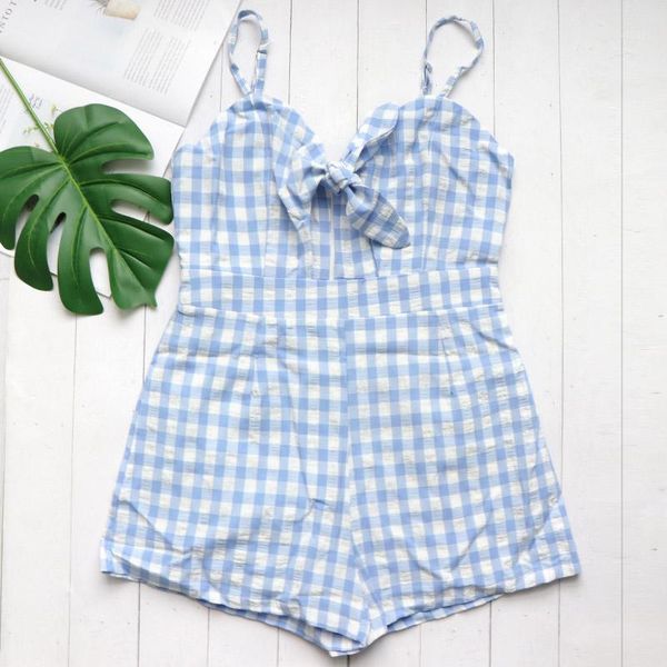 

women jumpsuit casual cami rompers beach light blue plaid sleeveless v-neck short loose wide leg sweet mono azul mujer1, Black;white